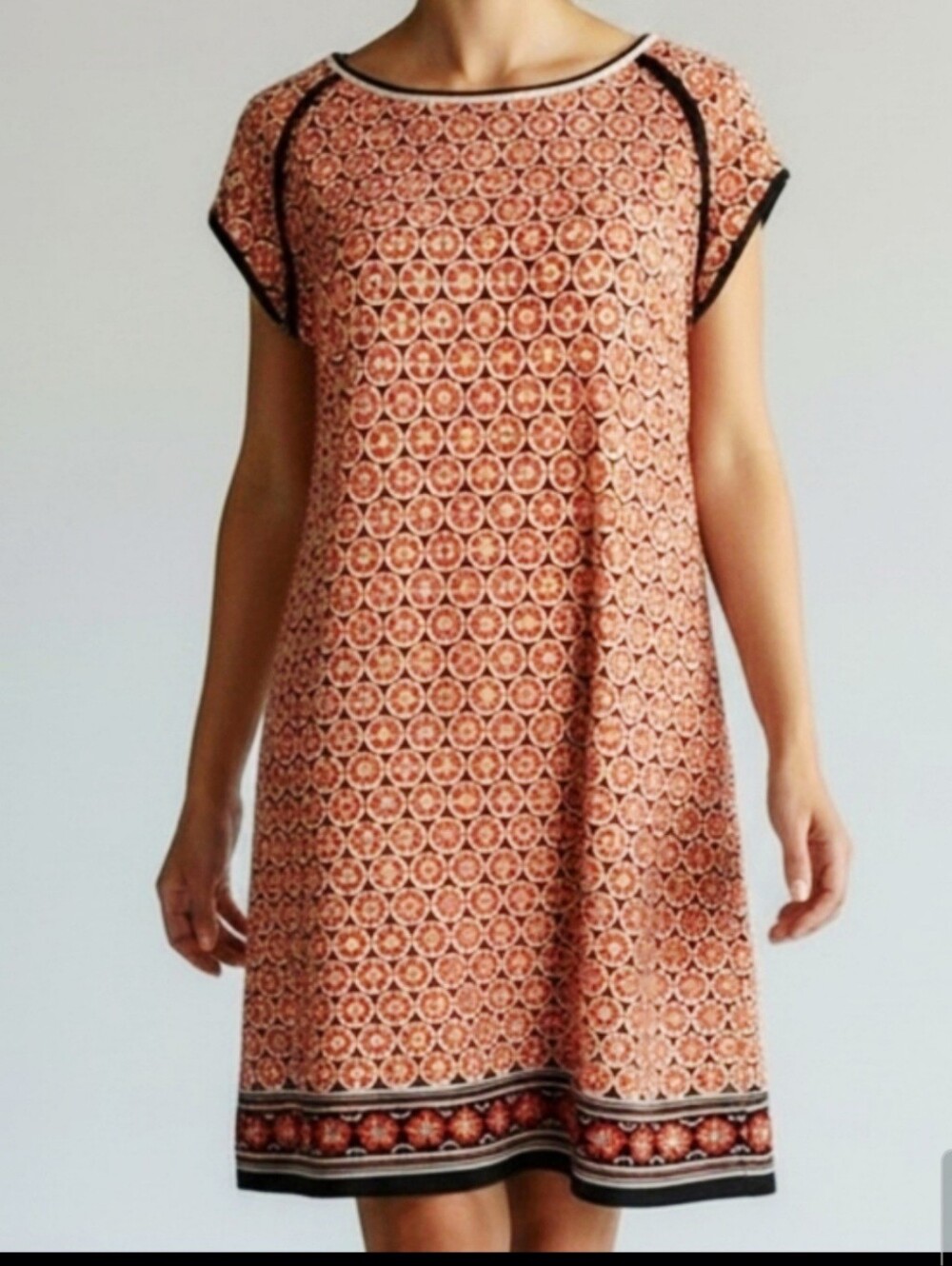 Max Studio Orange and Navy Geometric NWT Short Sleeve Mini Dress S